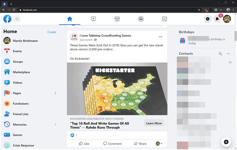 facebook desktop home page.